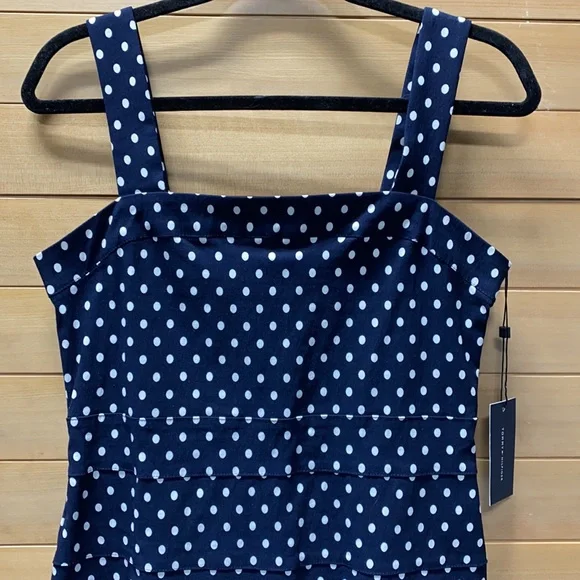 NWT Tommy Hilfiger MIDI Bodycon Navy and White Polka Dot Dress - Picture 3 of 7
